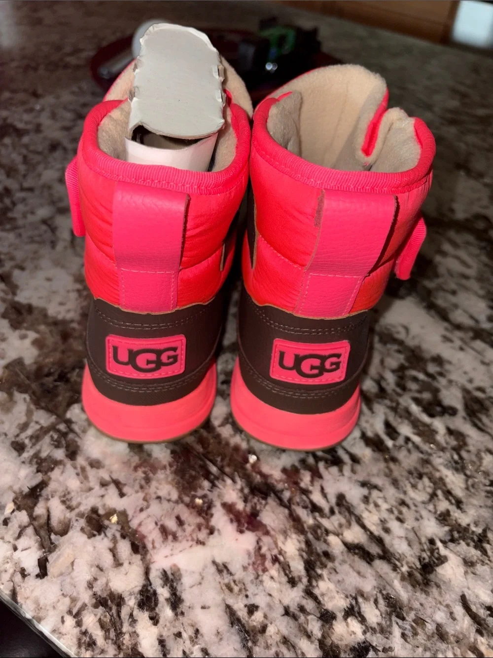 UGG Kids Brown and Bright Pink Waterproof Snow Boots